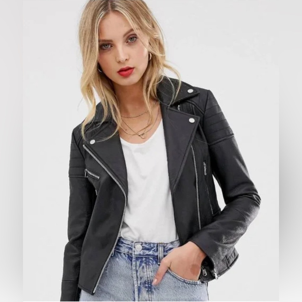 Barney's NY Leather Biker Jacket; Size: 12; Color: Black